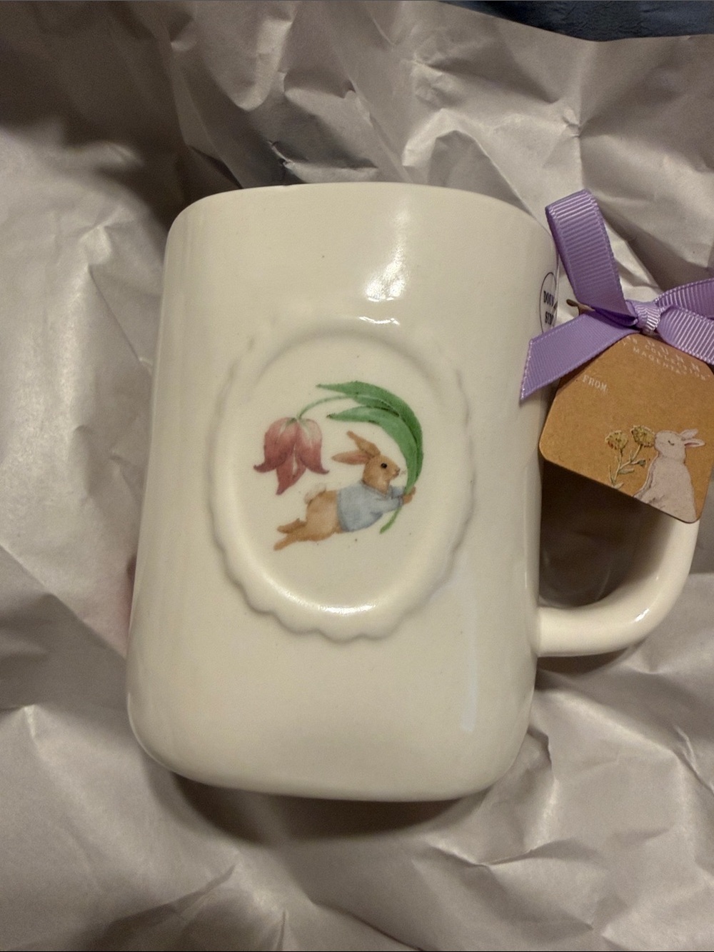 NEW Rae Dunn “OH HELLO SPRING” double sided Bunny Floral Ceramic Mug